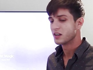 Twinks share the couch for intense threesome anal on cam